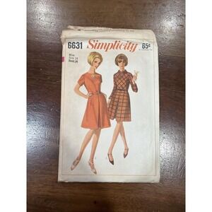 1960's VINTAGE Simplicity 6631 PATTERN Misses DRESS w/ Pleat SZ. 14